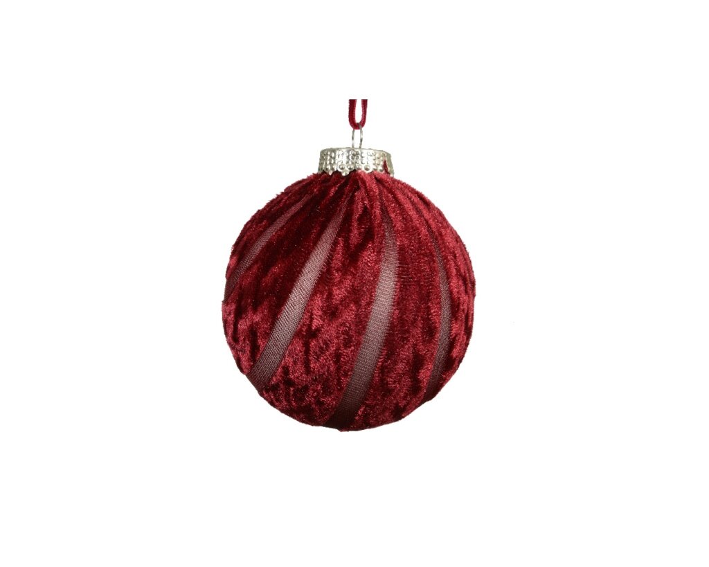 Kerstbal 8 cm ossenbloed smalle streep boog