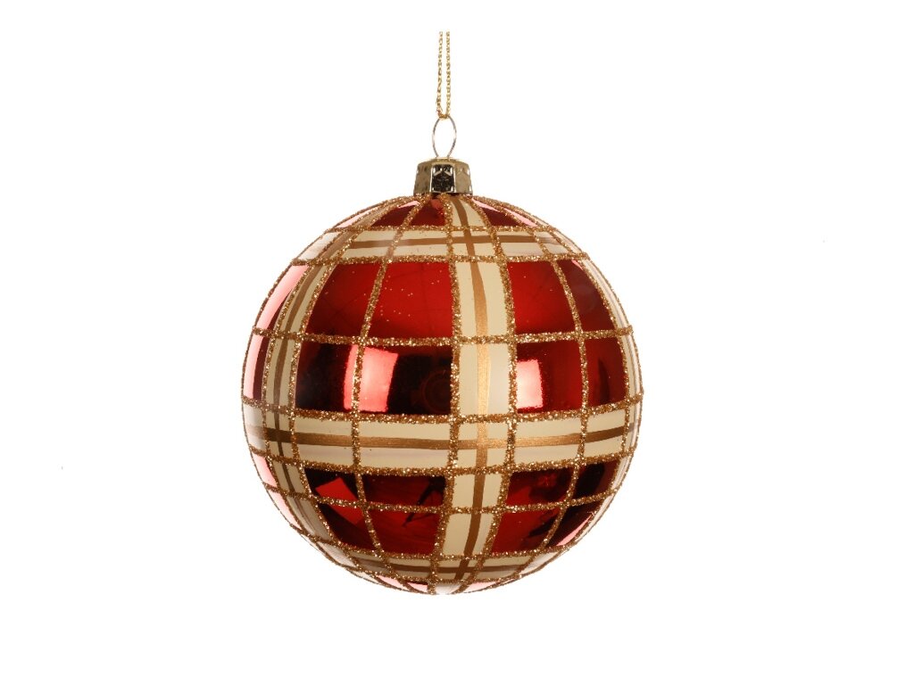 Kerstbal 8 cm rood / goud glans