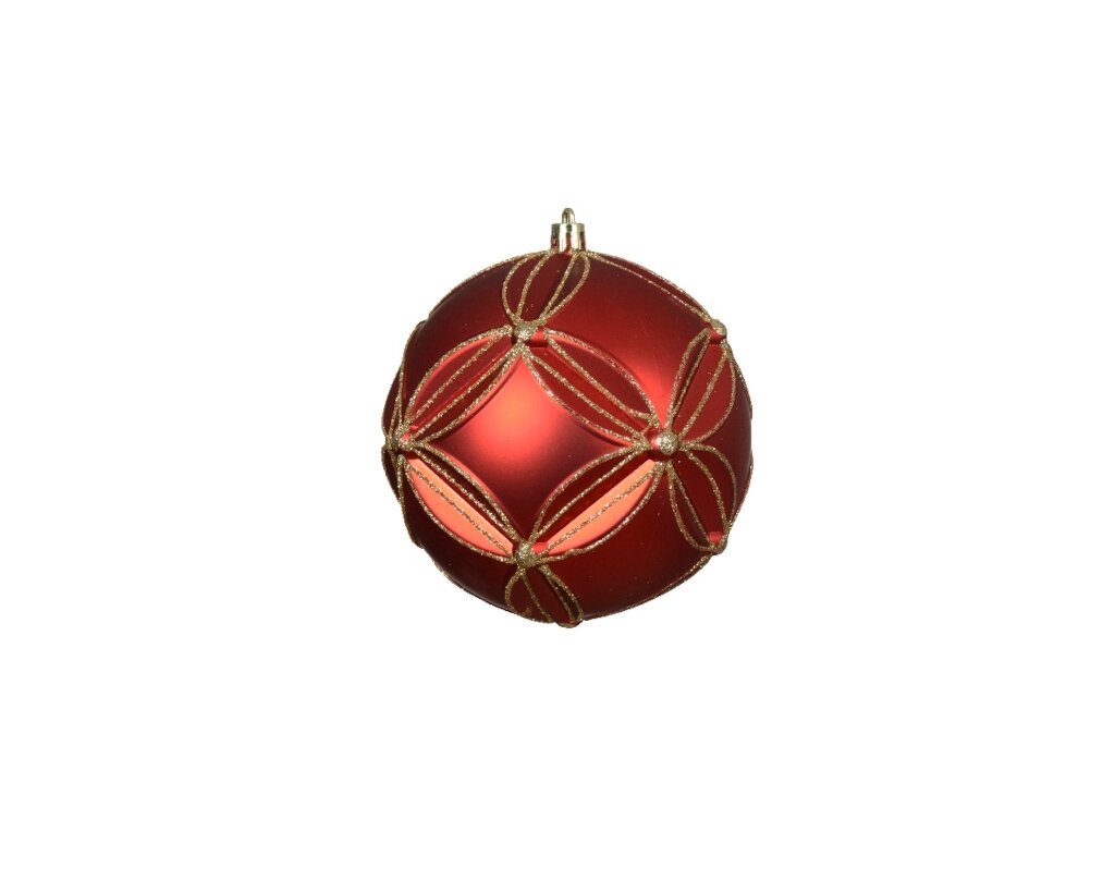 Kerstbal 12 cm rood / goud bloem