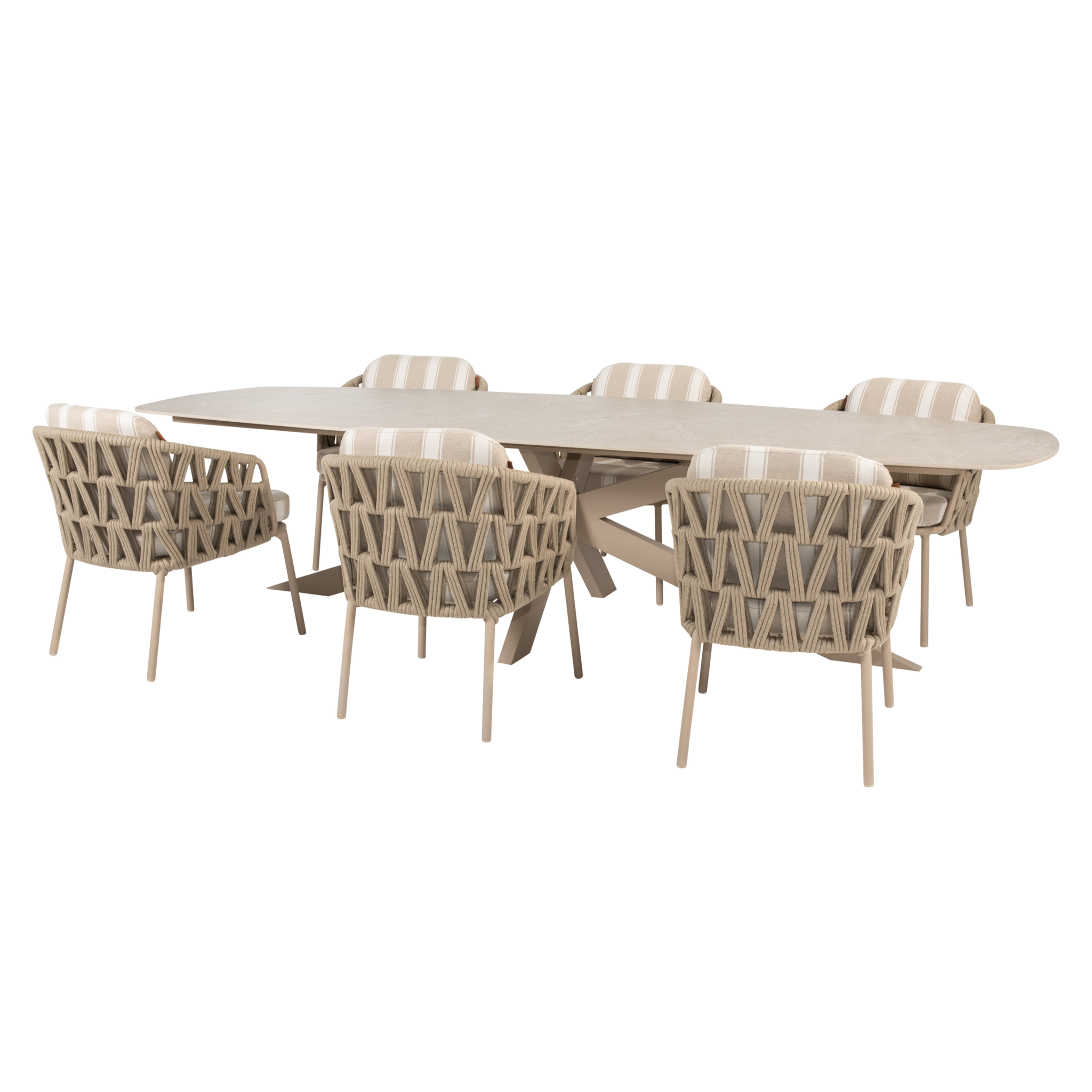 4 Seasons Outdoor Prado Beverly dining tuinset 240x105xH75 cm 7 delig keramiek latte