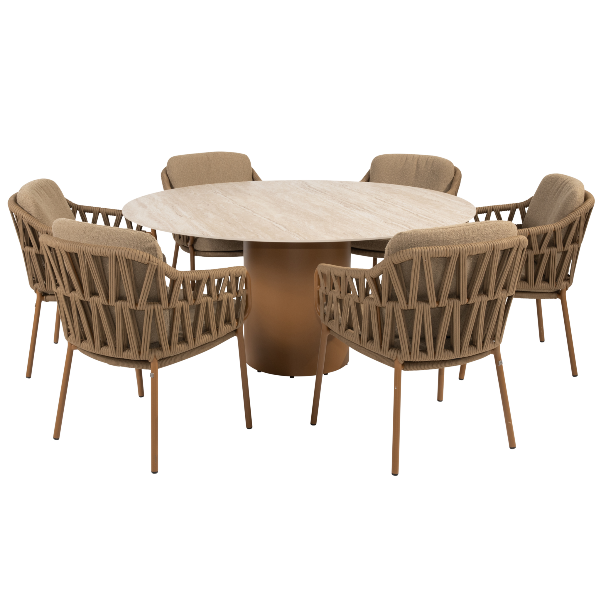 4 Seasons Outdoor Colorado Biarritz dining tuinset 160xH75 cm rond 7 delig keramiek amber