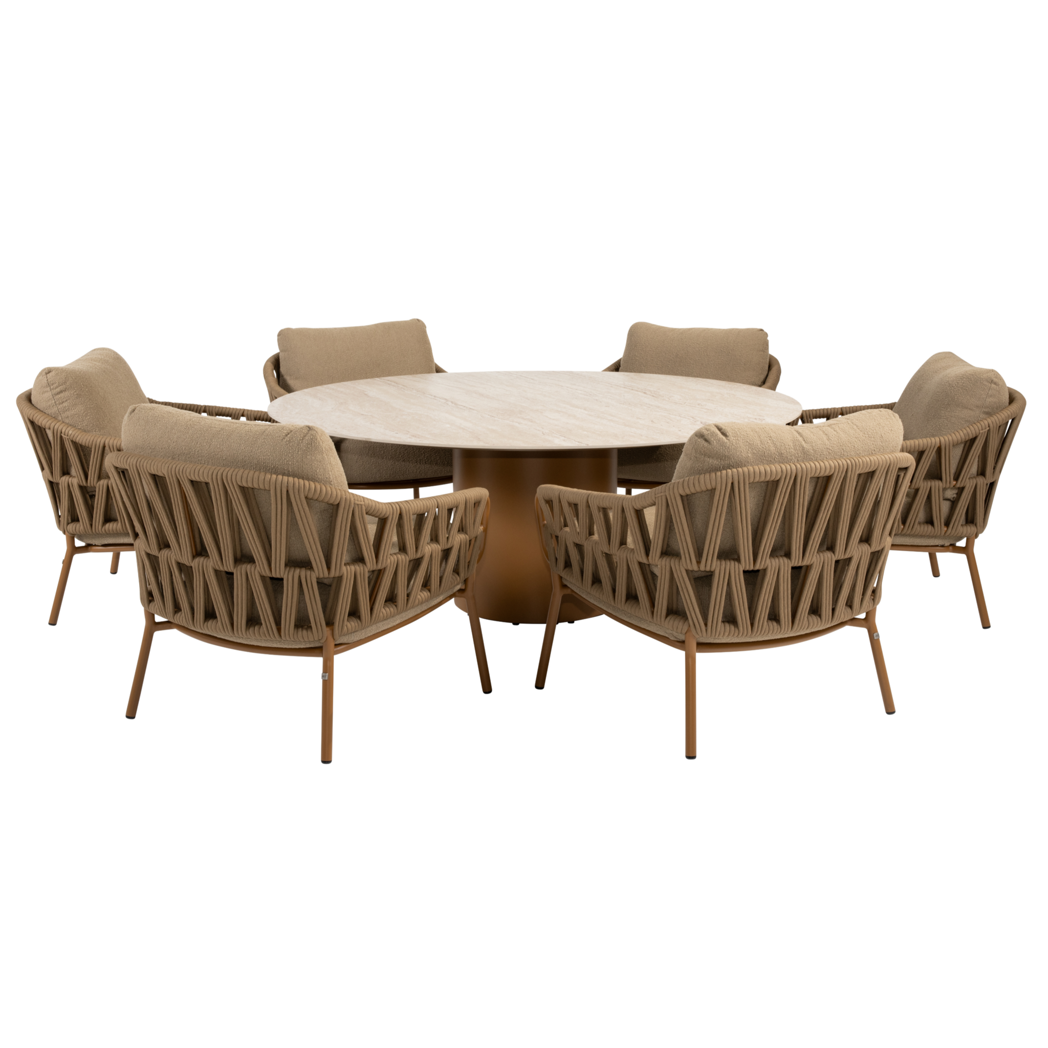4 Seasons Outdoor Colorado Biarritz low dining tuinset 160xH69 cm rond 7 delig keramiek amber