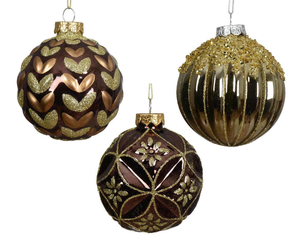 Decoris Kerstbal glas d8 cm bruin a4 M  -