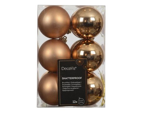 Decoris Kerstballen kunststof d6 cm brandy 12 st  -