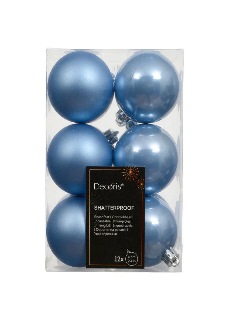 Decoris Kerstbal kunststof d6 cm sky blauw 12 st  -