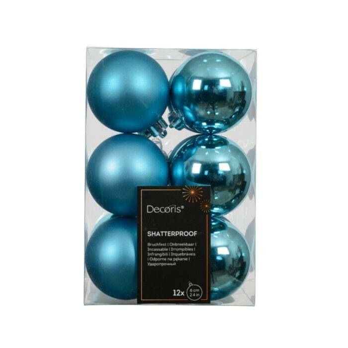 Decoris Kerstballen kunststof d6 cm blauw 12 st  -