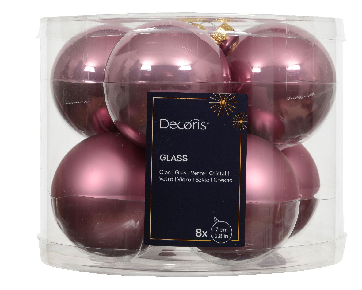 Decoris Kerstballen glas d7 cm vintage roze 8 st  -