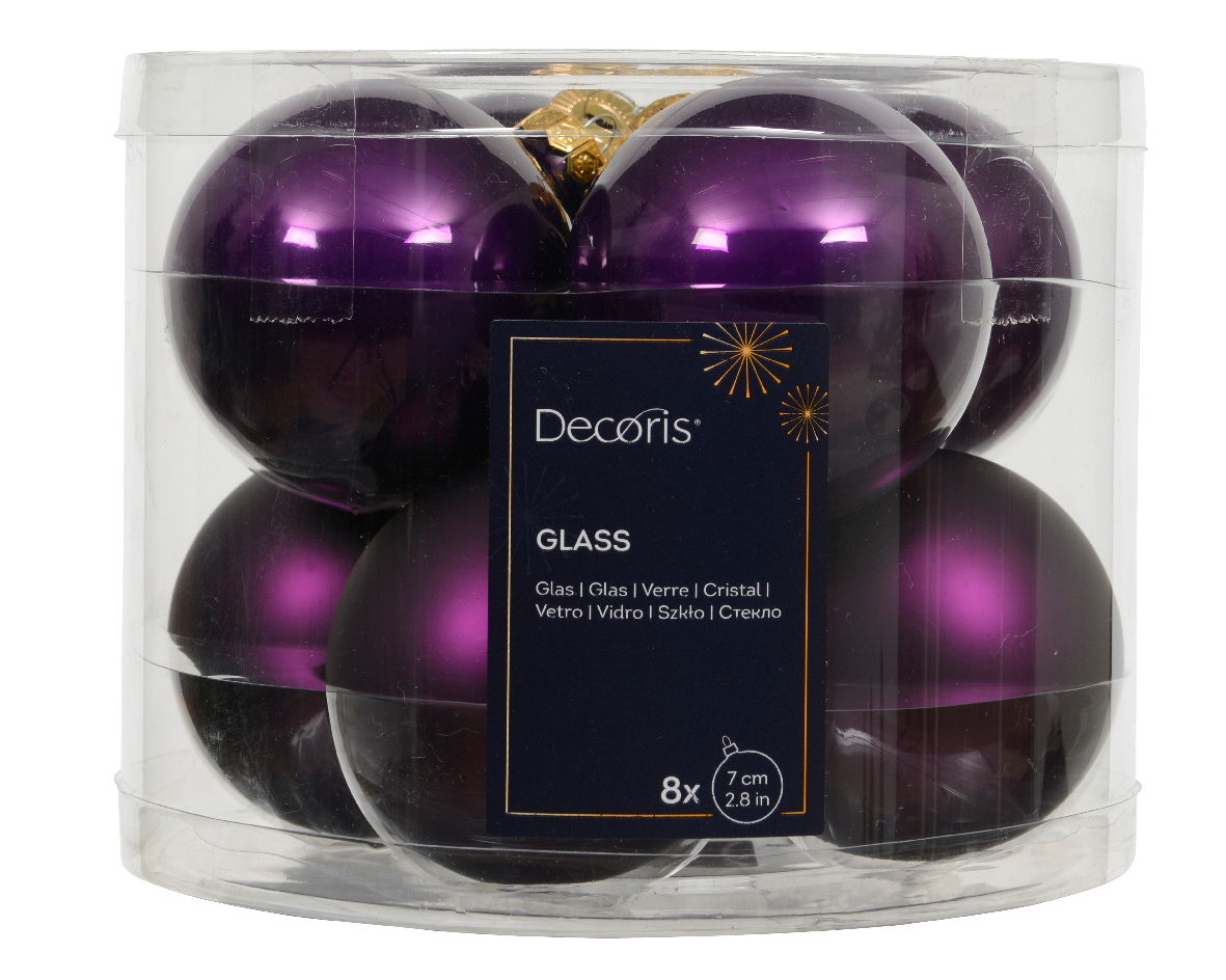 Decoris Kerstballen glas d7 cm vijg 8 st  - 