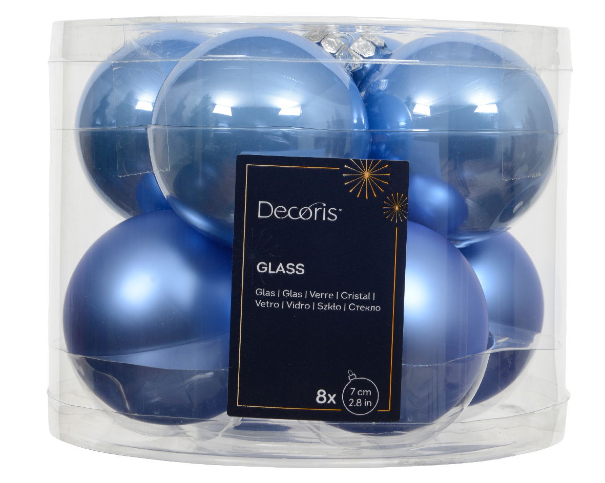 Decoris Kerstballen glas d7 cm sky blauw 8 st  - 