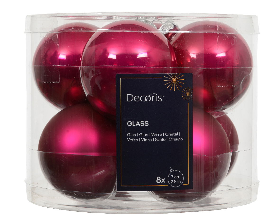Decoris Kerstballen glas d7 cm pink 8 st  - 