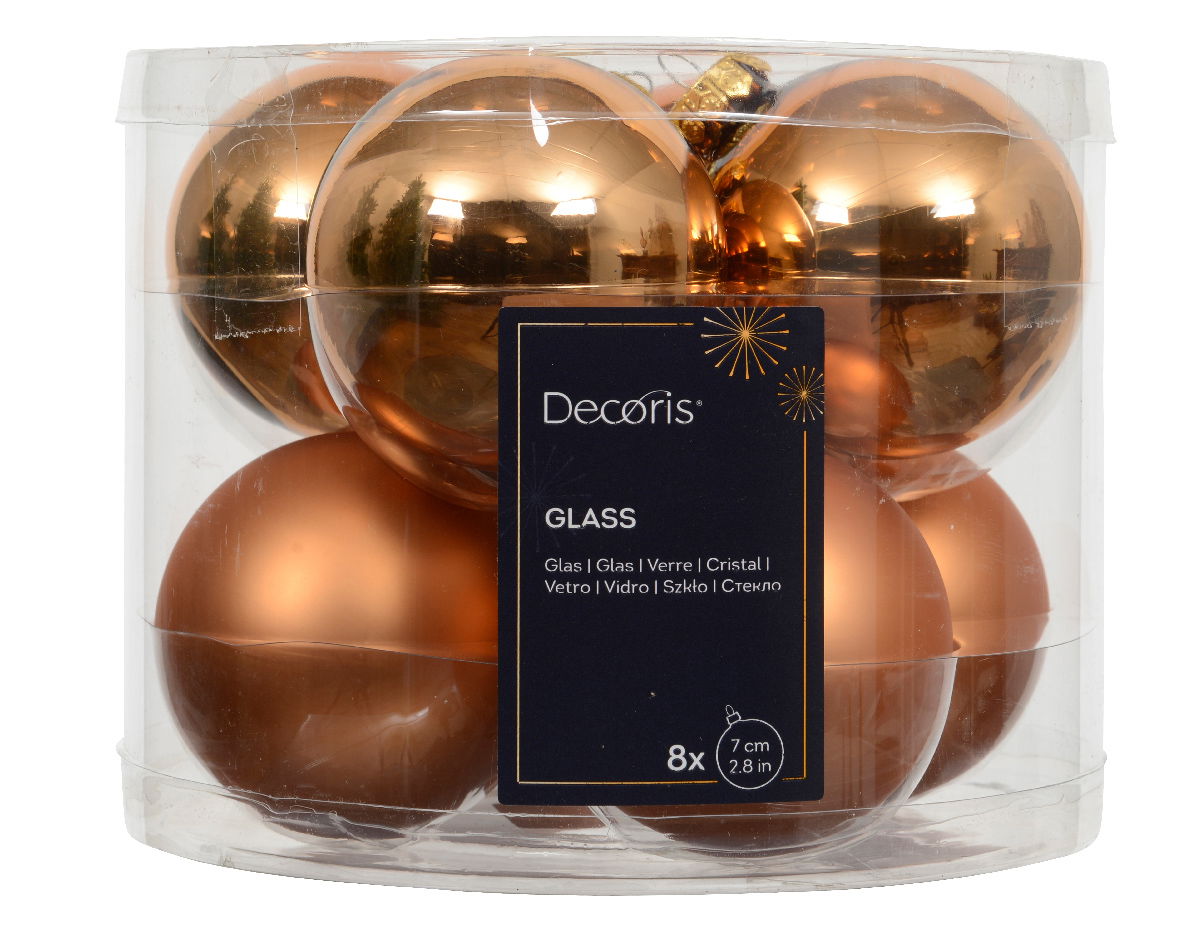 Decoris Kerstballen glas d7 cm brandy 8 st  - 