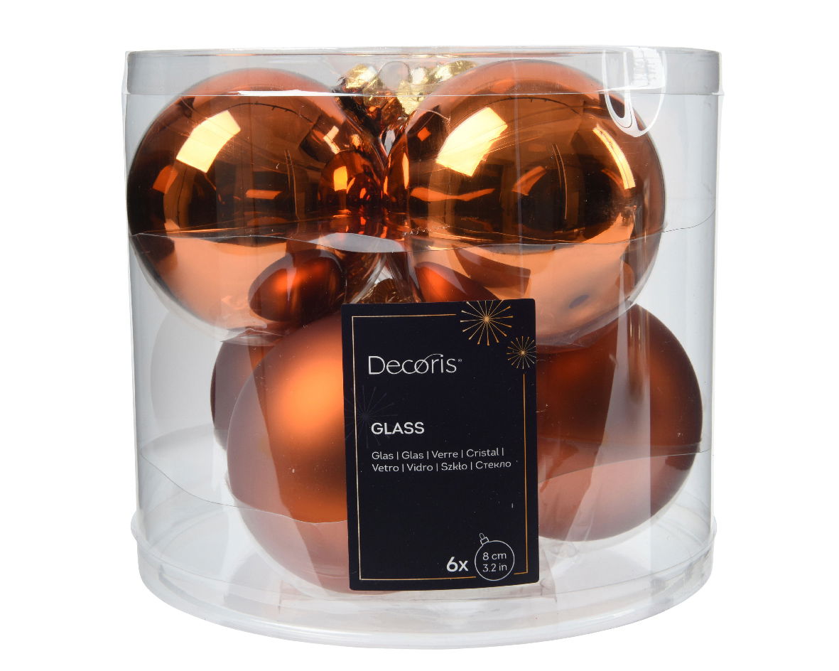 Decoris Kerstbal glas d8 cm warme cider 6st  -