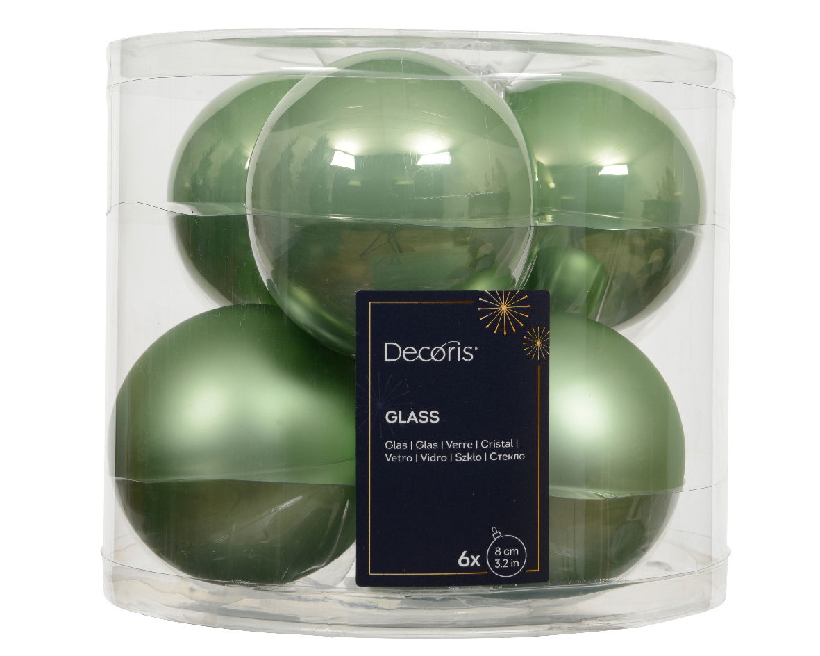 Decoris Kerstballen glas d8 cm matcha green 6 st  - 