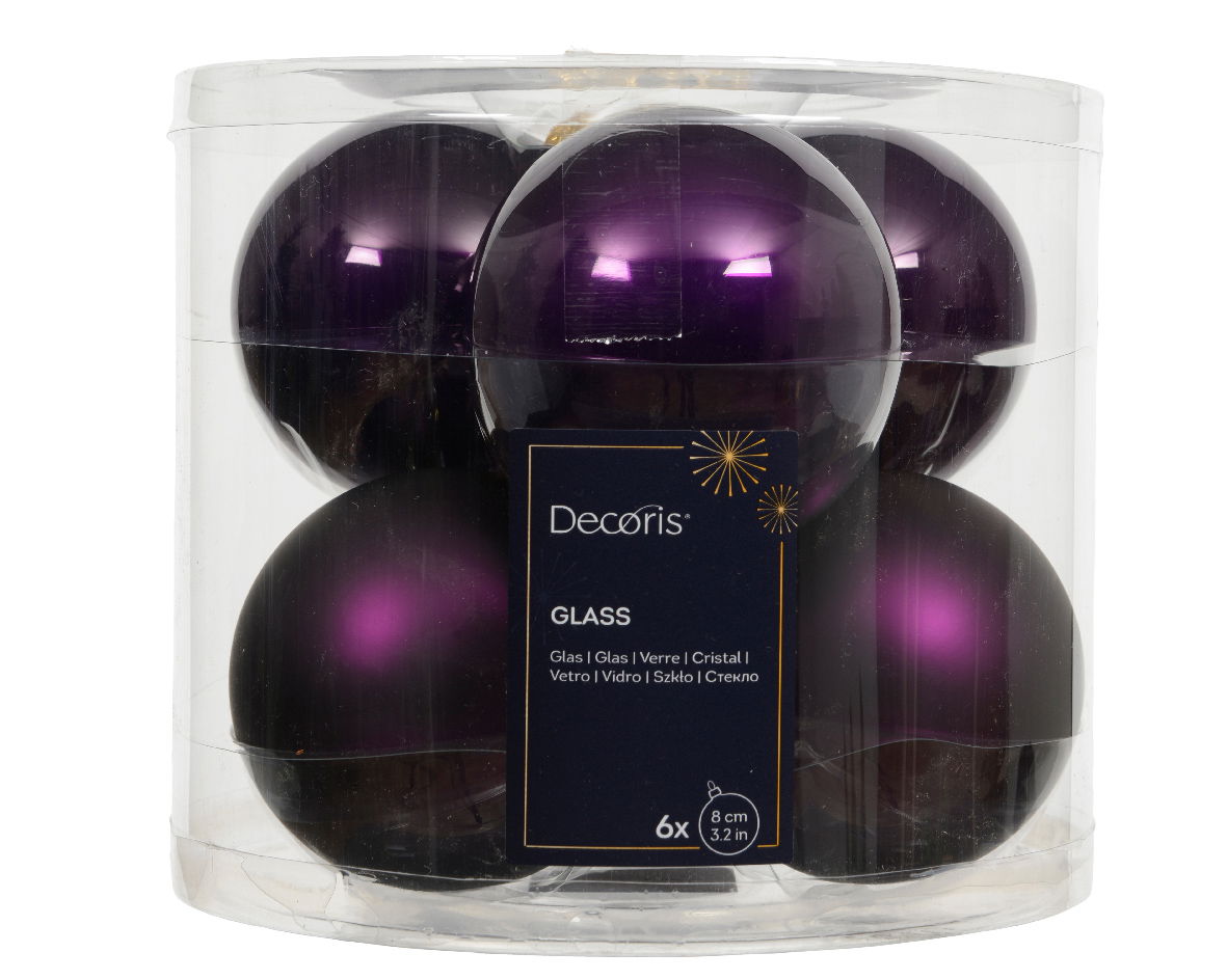 Decoris Kerstballen glas d8 cm vijg 6 st  - 