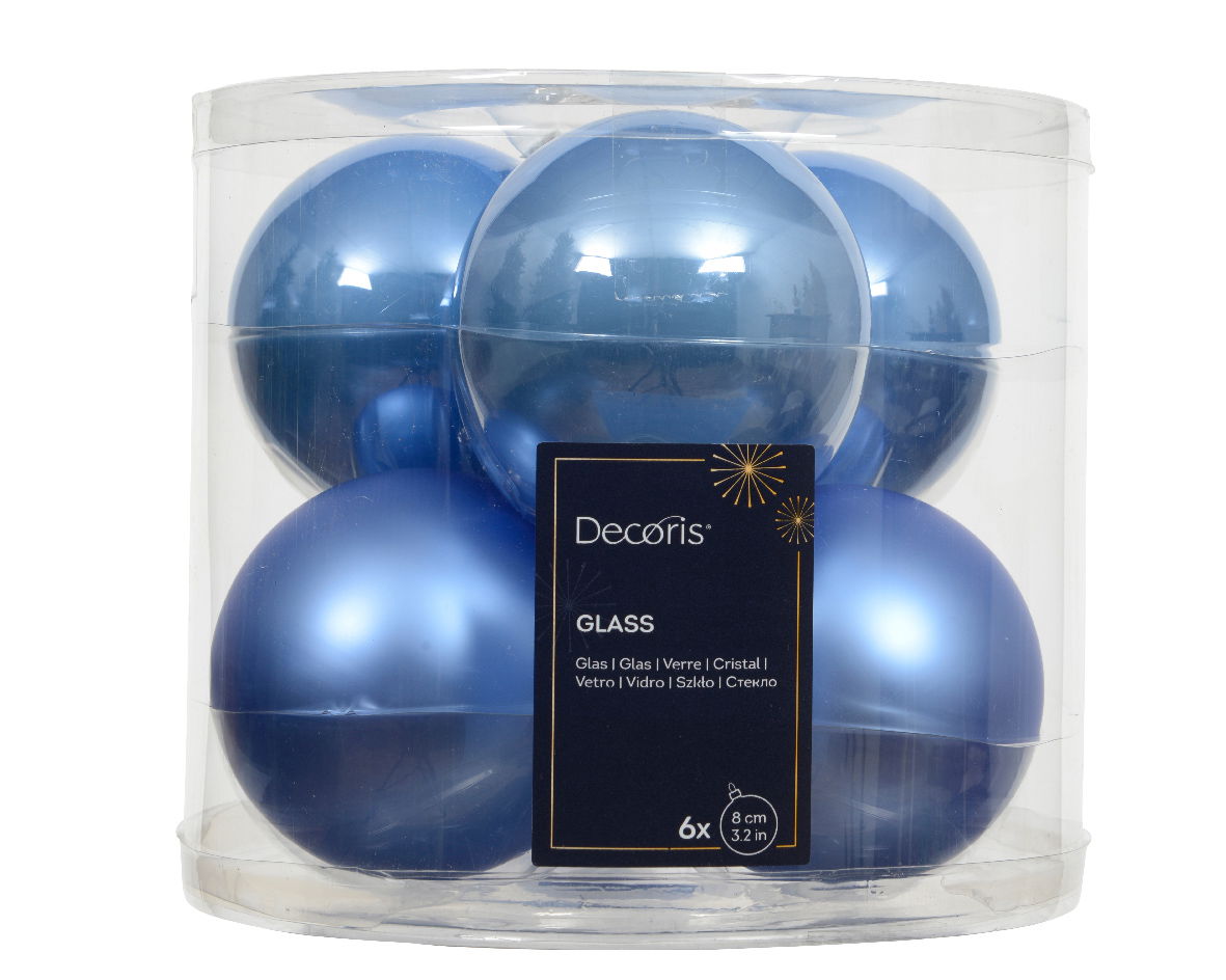 Decoris Kerstballen glas d8 cm sky blauw 6 st  - 