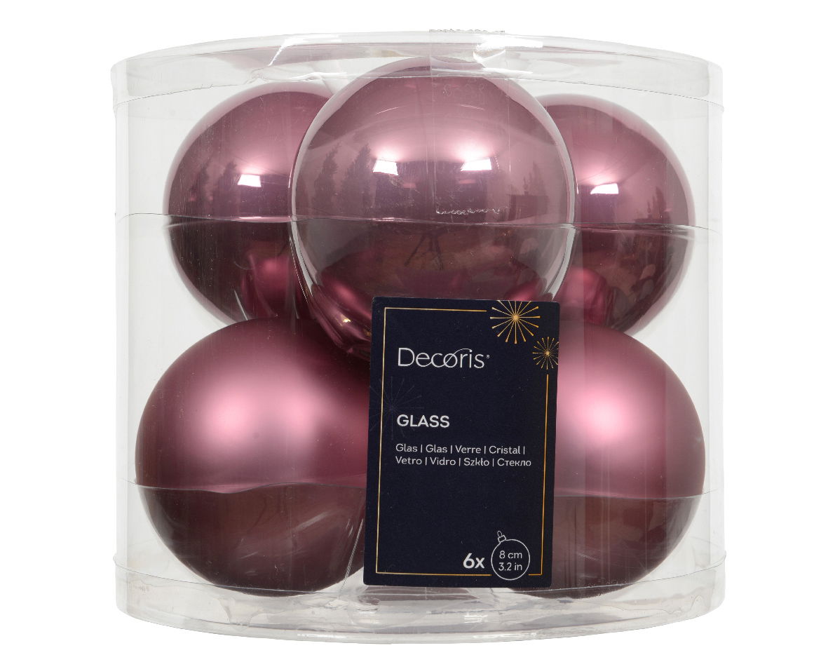 Decoris Kerstballen glas d8 cm vintage roze 6 st  -