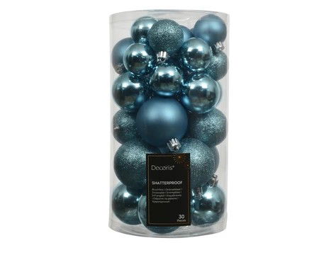 Decoris Kerstbalmix kunststof d6 cm blauw 30 st  -