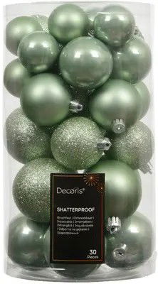 Decoris Kerstbalmix kunststof d6 cm groen 30 st  -