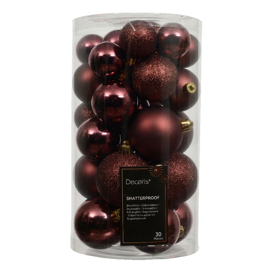 Decoris Kerstbalmix kunststof d6 cm maroon 30 st  -