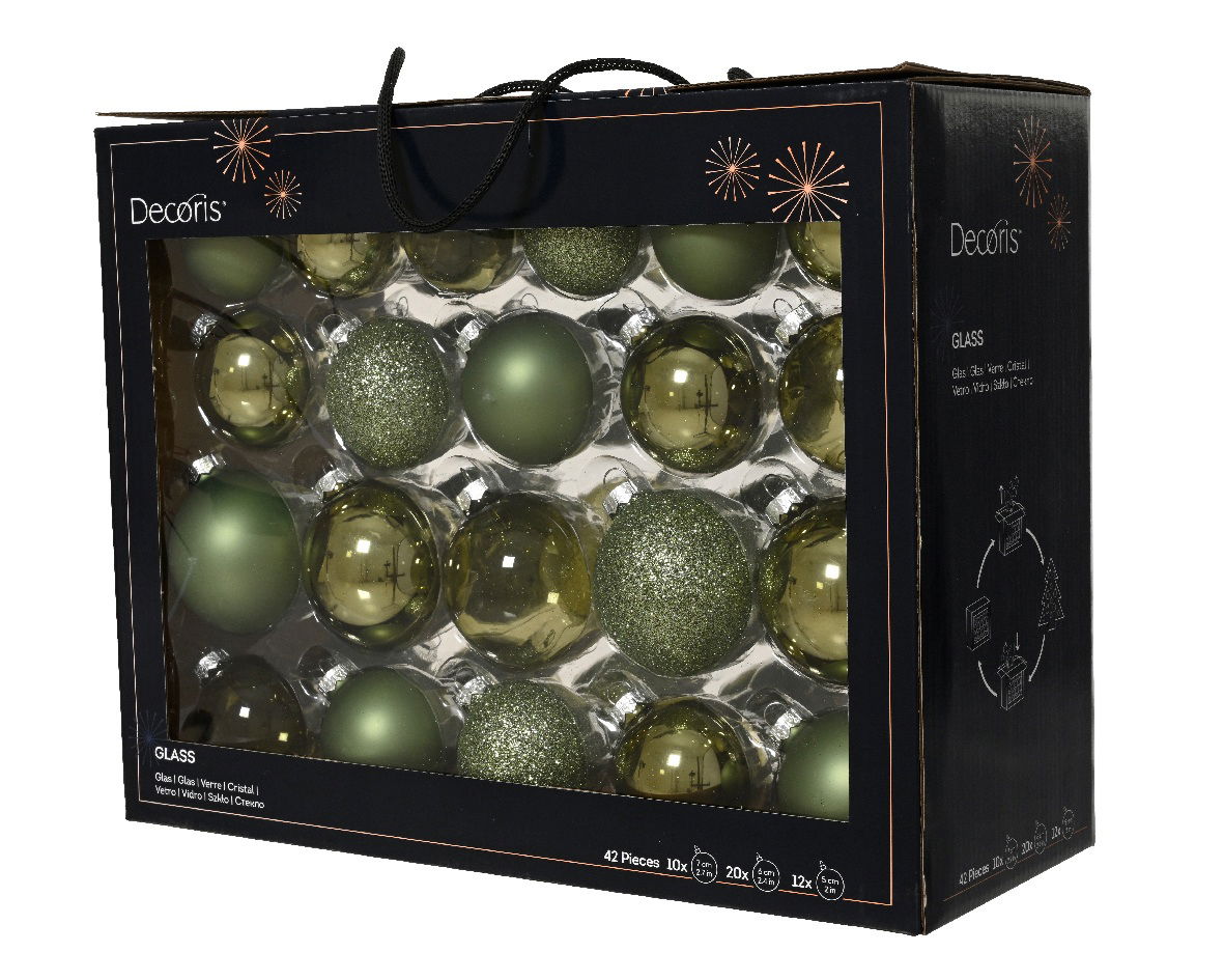 Decoris Glazen kerstballen in koffer rosemarijn 42 st  -