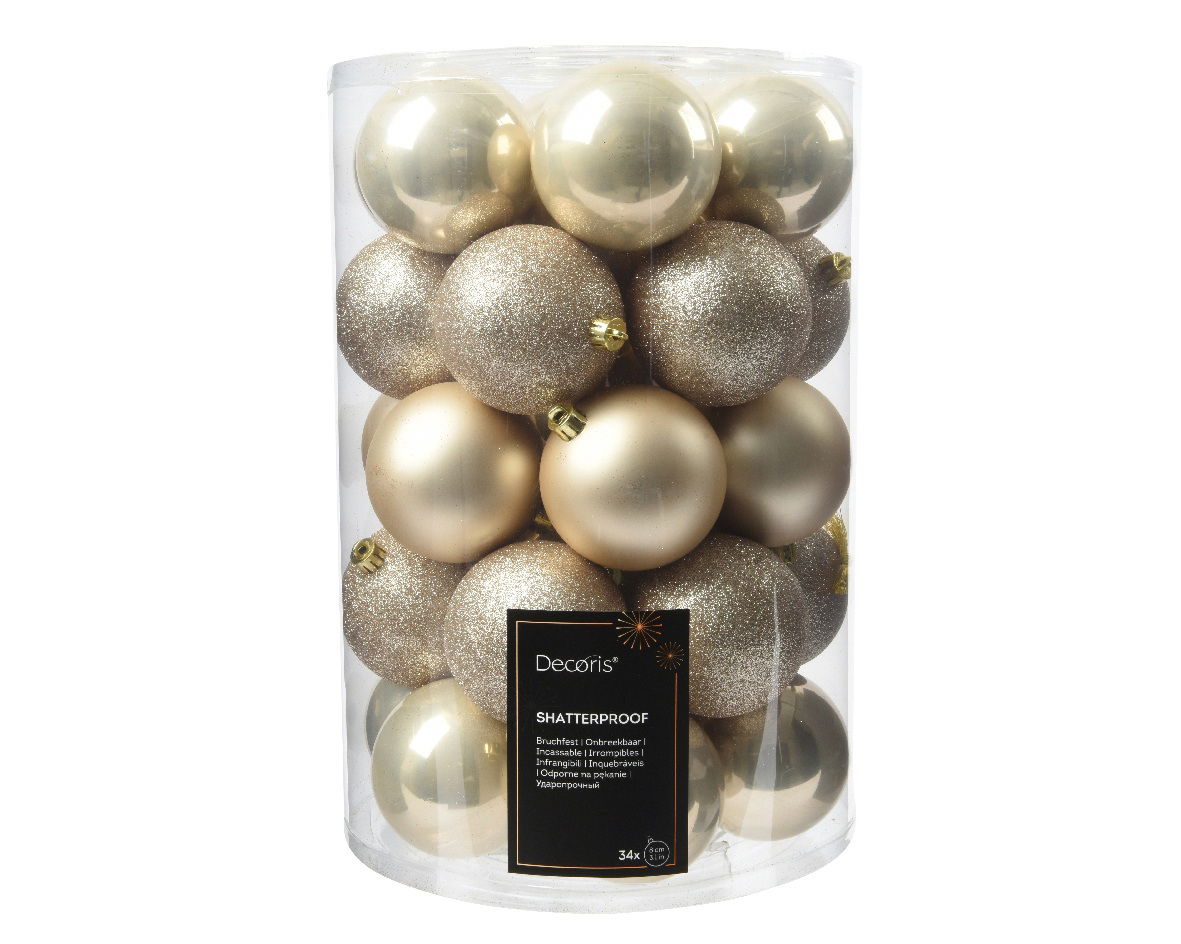 Decoris Onbreekbare kerstballen parel in koker 34 st  -