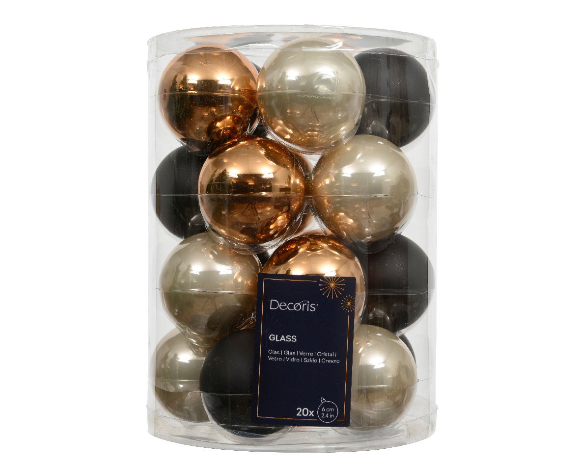 Decoris Kerstballen glas d6 cm zwart 20 st  -