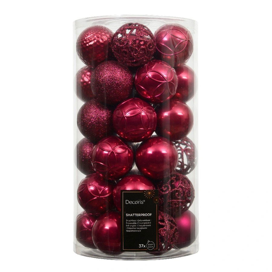 Decoris Kerstballen kunststof d6 cm pink 37 st I  -