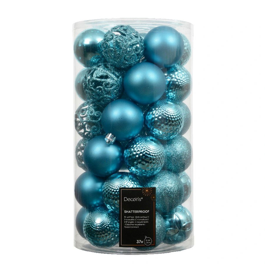 Decoris Kerstballen kunststof d6 cm blauw 37 st  -