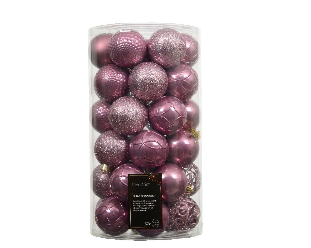 Decoris Kerstballen kunststof d6 cm pink 37 st II  -