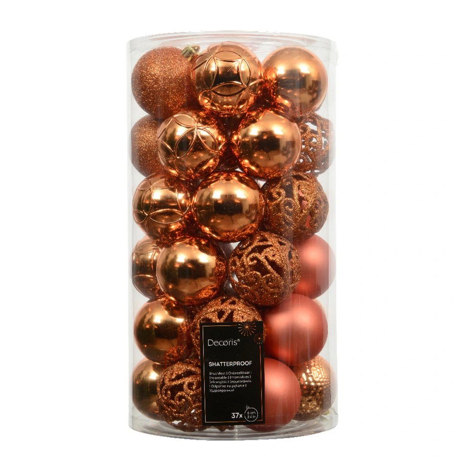 Decoris Kerstballen kunststof d6 cm orange 37 st  -