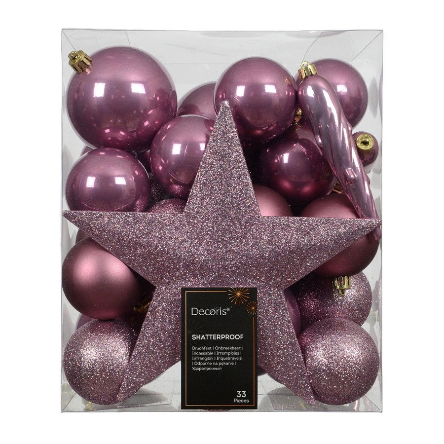 Decoris Kerstbal kunststof d8 cm pink 33 st  -