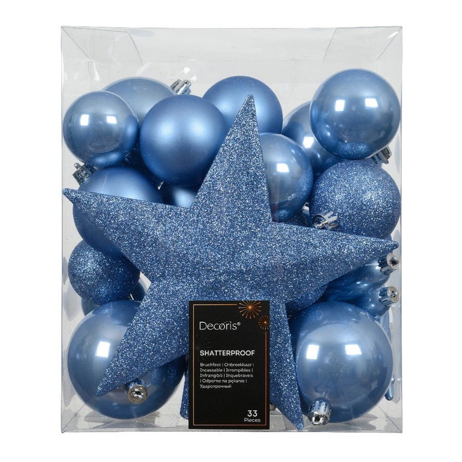 Decoris Kerstbal kunststof d8 cm sky blauw 33 st  -
