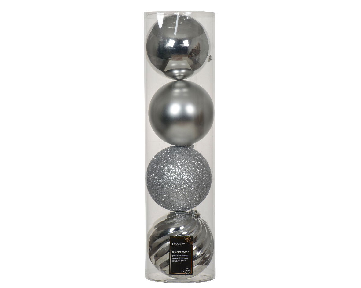 Decoris Kerstballen kunststof d14 cm zilver 4 st  -