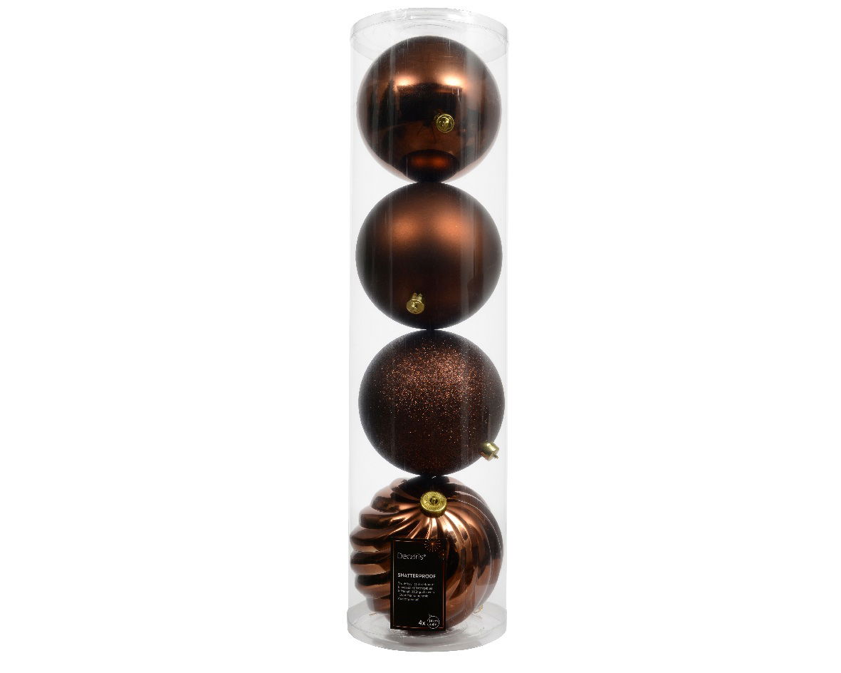 Decoris Kerstballen kunststof d14 cm espresso 4 st  -