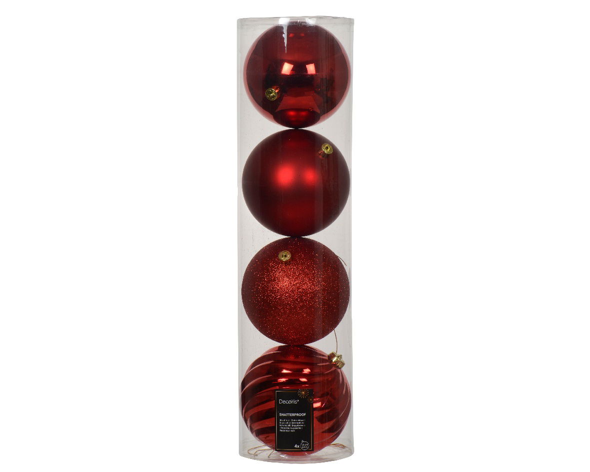 Decoris Kerstballen kunststof d14 cm kerstrood 4 st  -