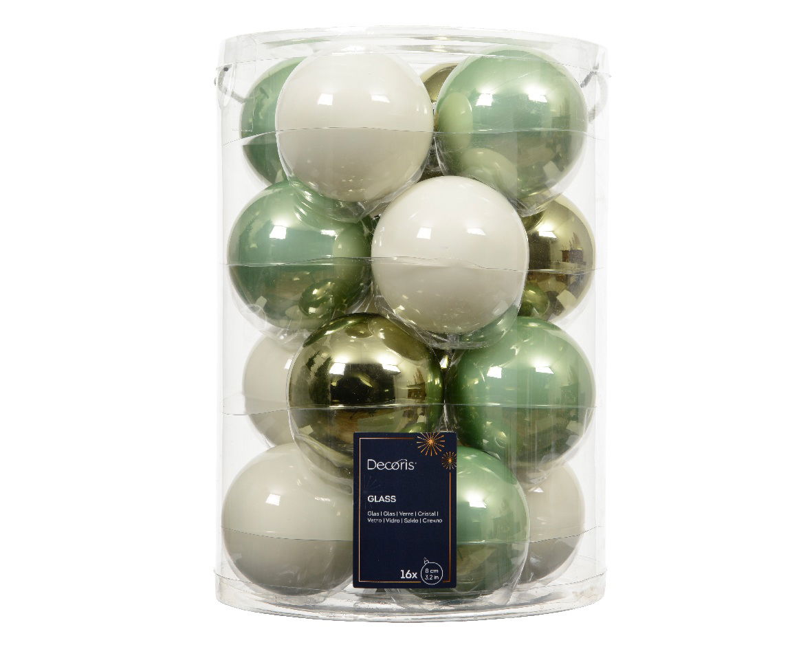 Decoris Kerstballen glas d8 cm groen 16 st  -