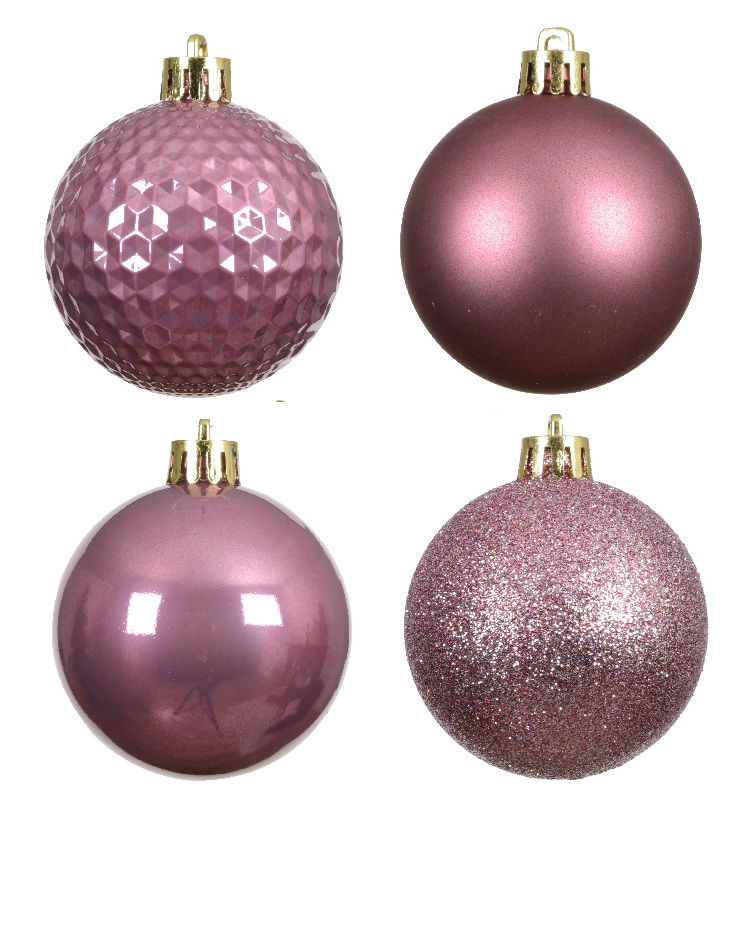 Decoris Onbreekbare kerstballen in koker mix vintage roze 100 st  -