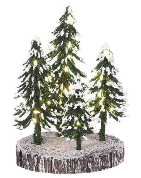 Luville Kerst kersthuisje 4 snowy trees on base with warm white light b/o  -