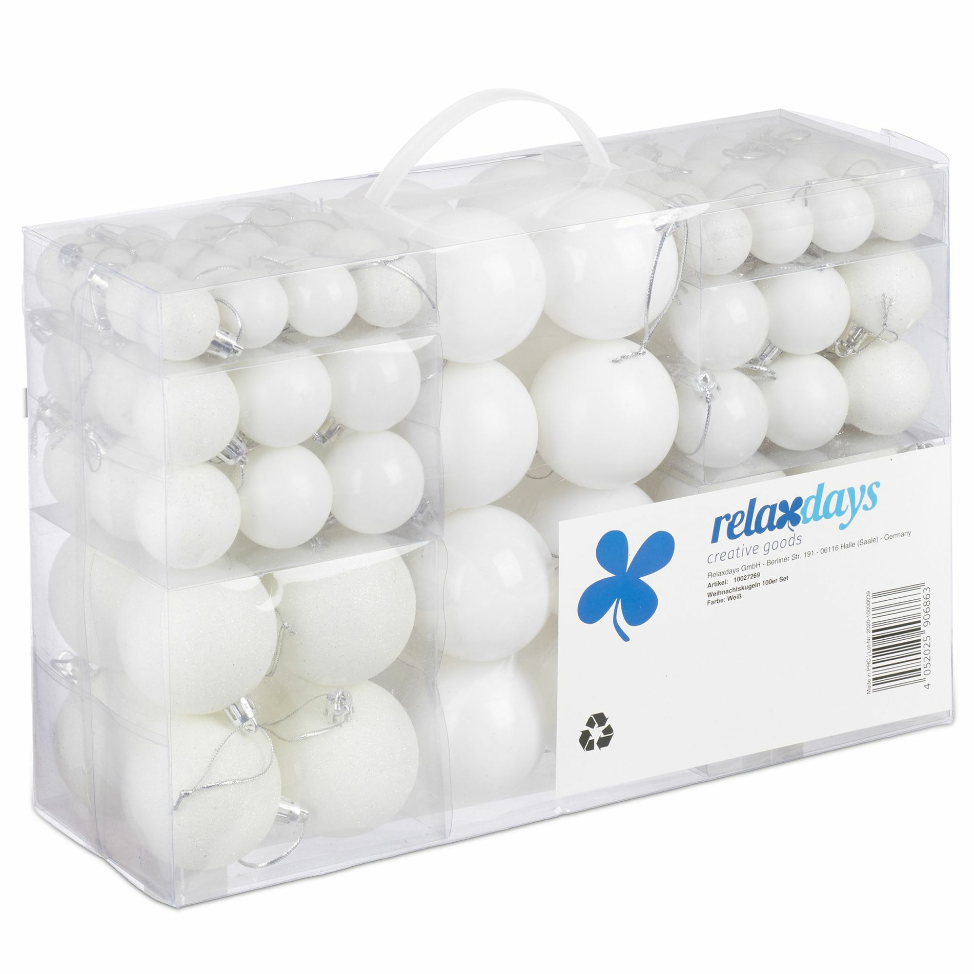 Relaxdays kerstballen - 100x st - wit - 3, 4 en 6 cm - kunststof -