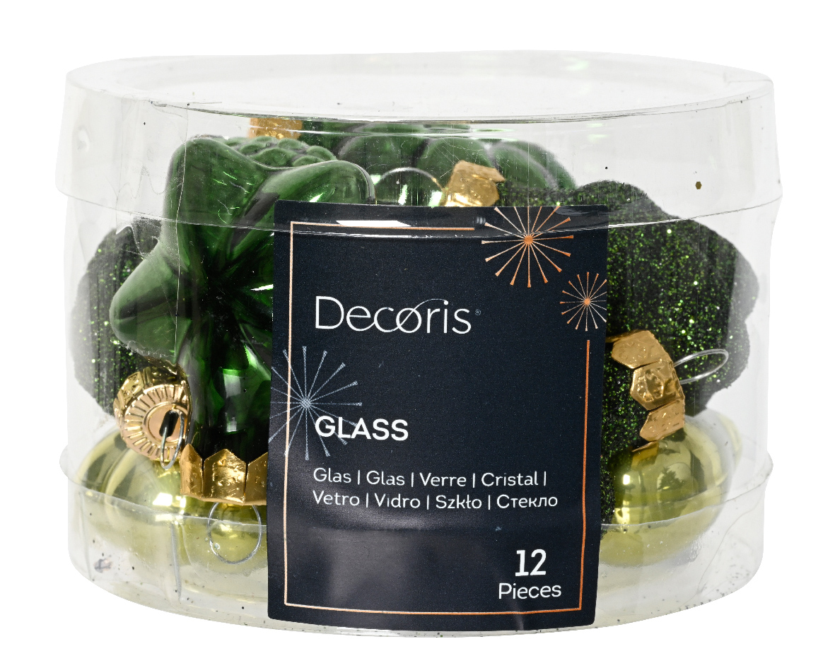 Decoris Figuur glas l2b4h4 cm groen ass 12st kerst  - 