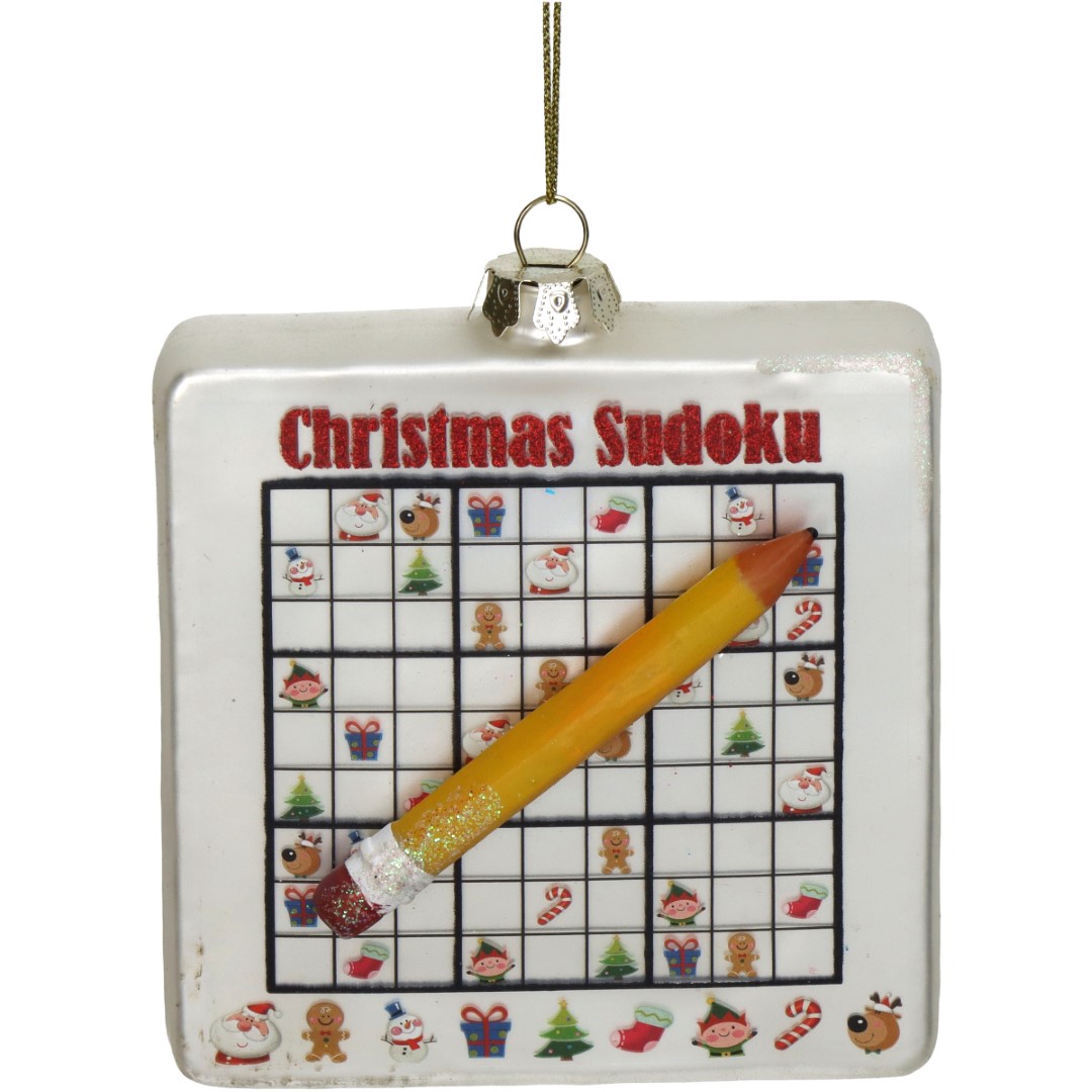 Hd collection Ornament Sudoku bord glas Rood 9.5cm  - 