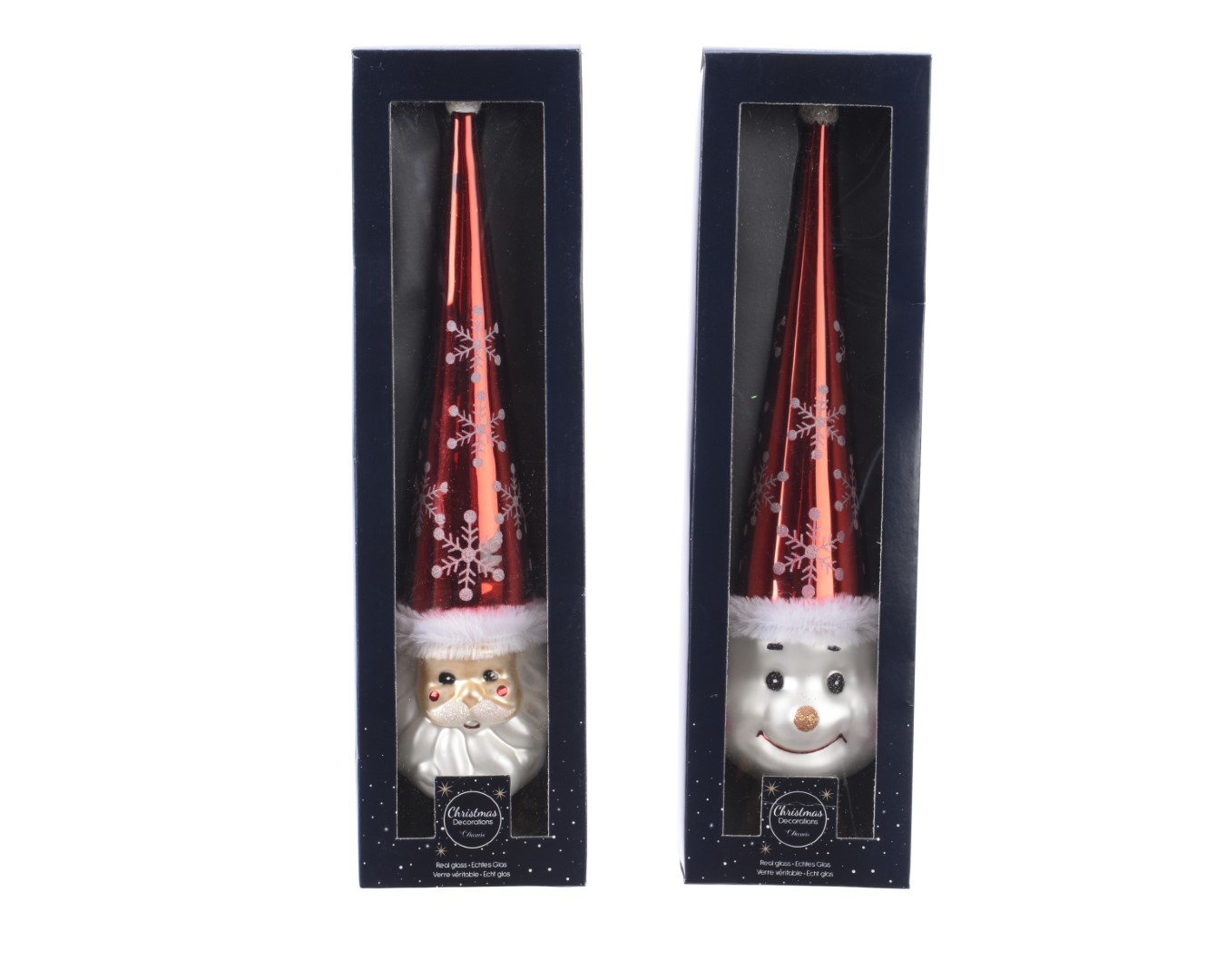 Decoris Kerst Piek glas figuur d7,5 en h30 cm rood/wit  - 