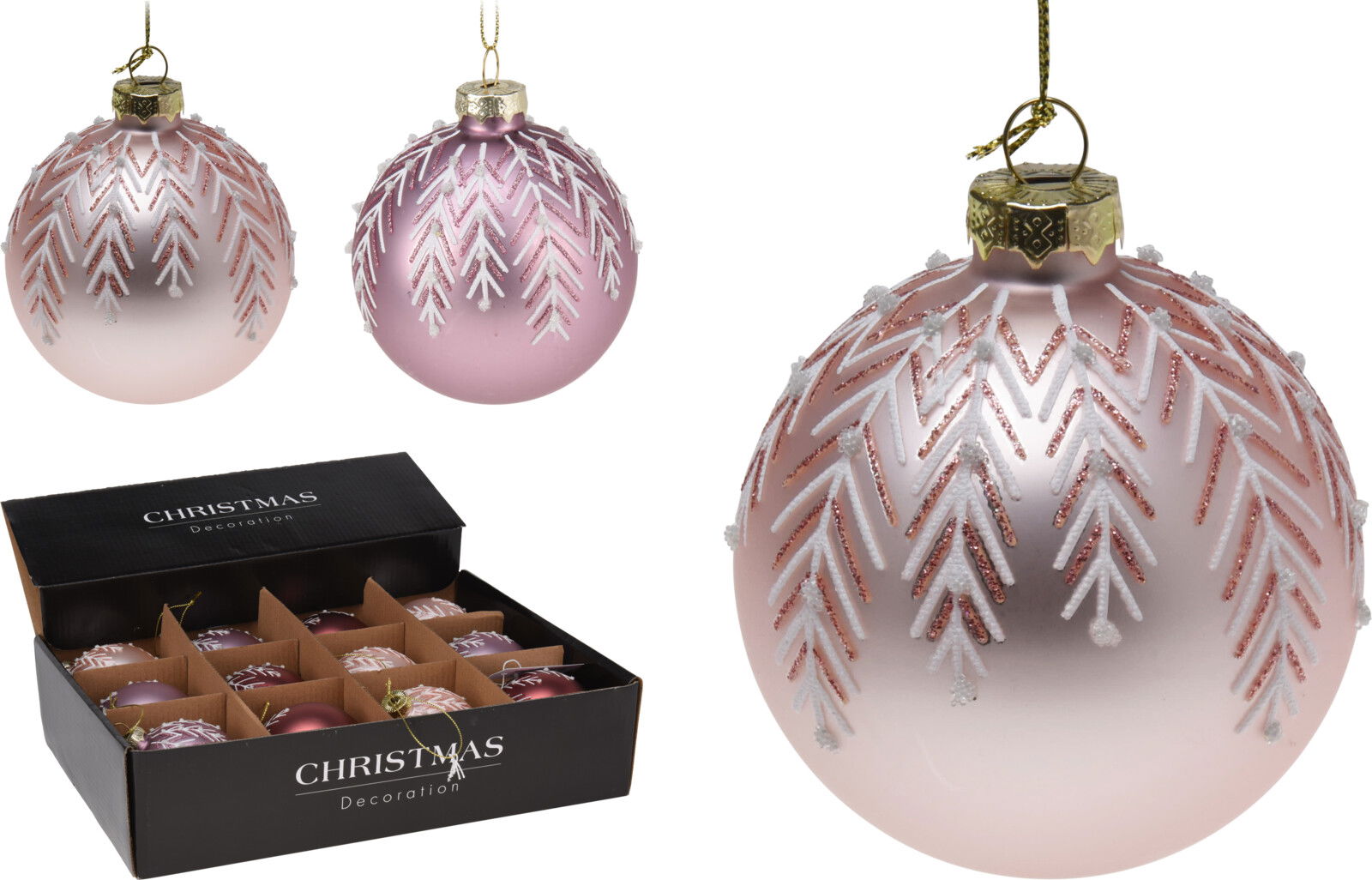 Nampook Kerstbal glas 8 cm wit blad 3ass  - 