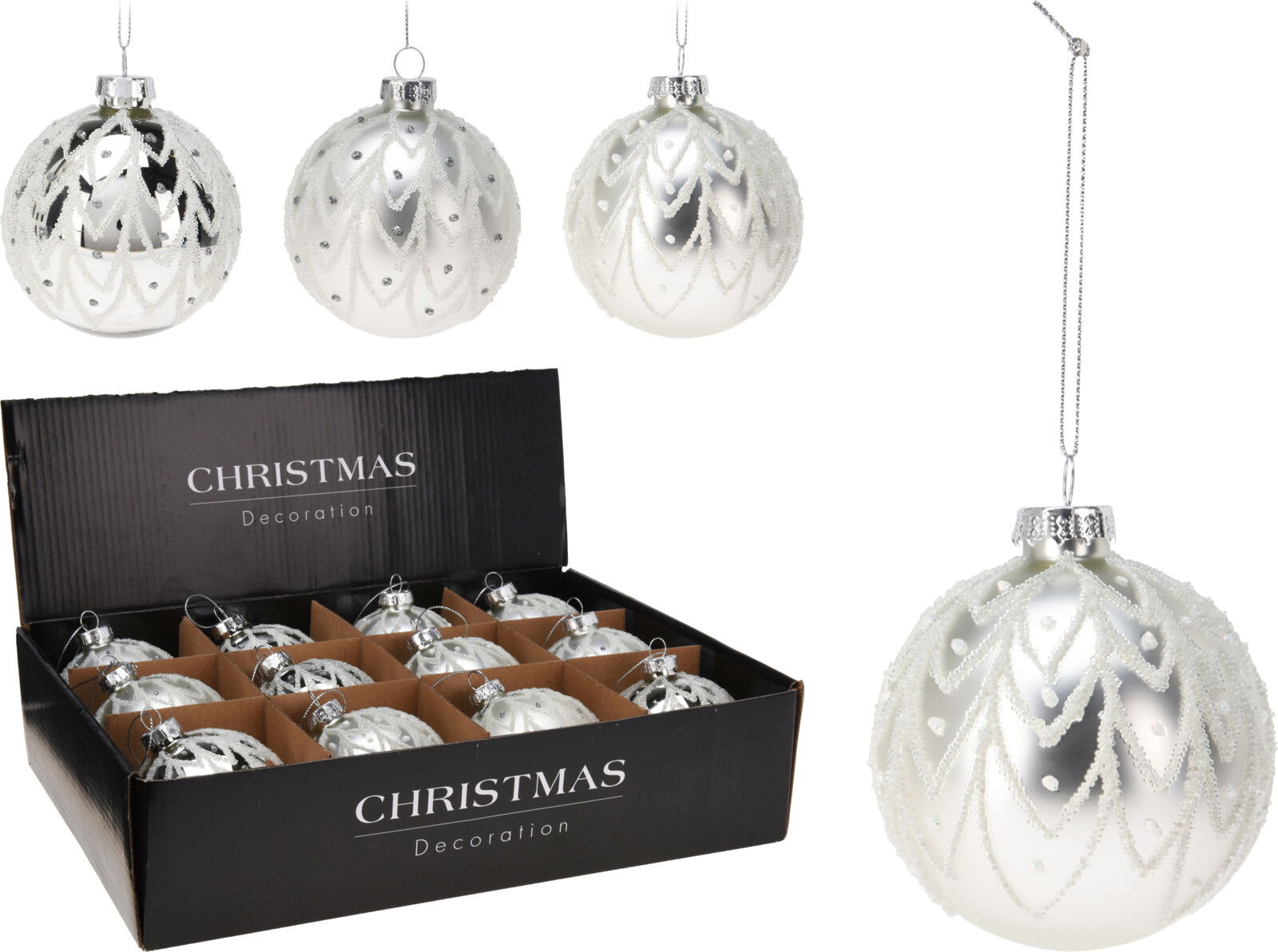 Nampook Kerstbal glas 8 cm zilver 3ass  - 