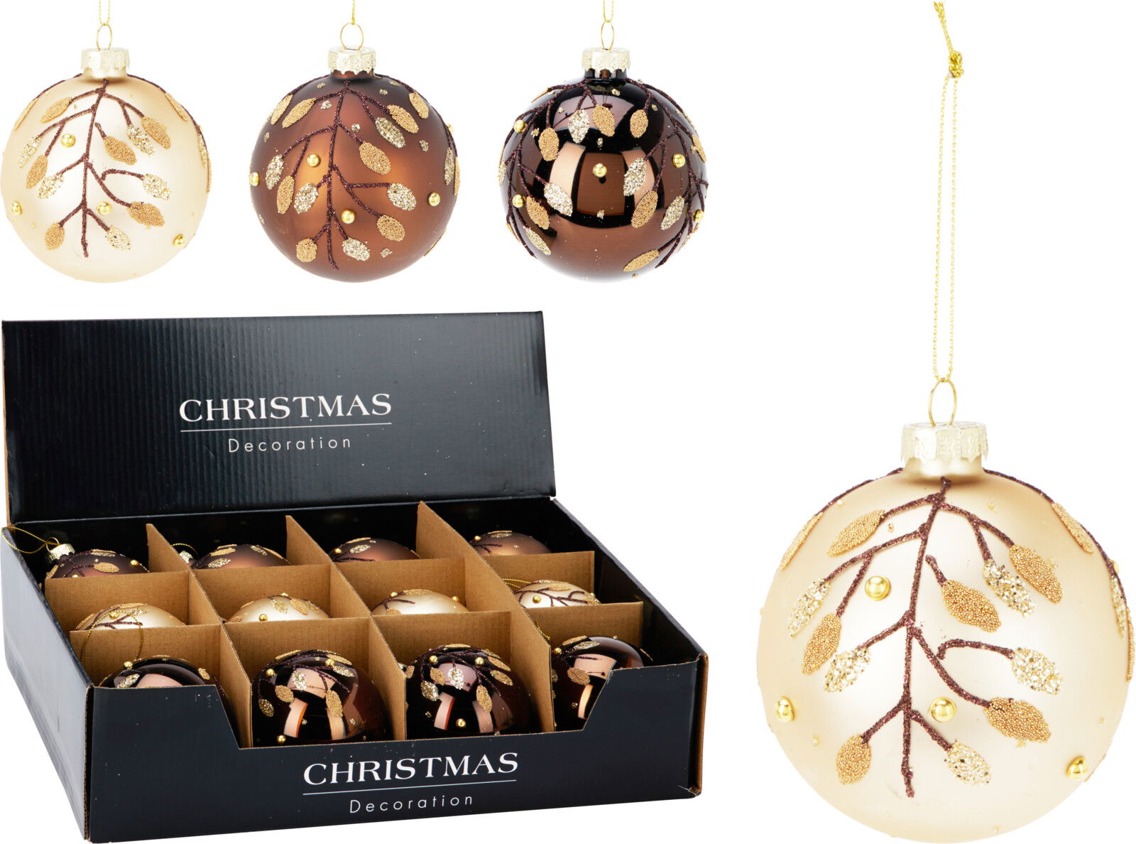 Nampook Kerstbal glas 80 mm 3ass kleuren  - 