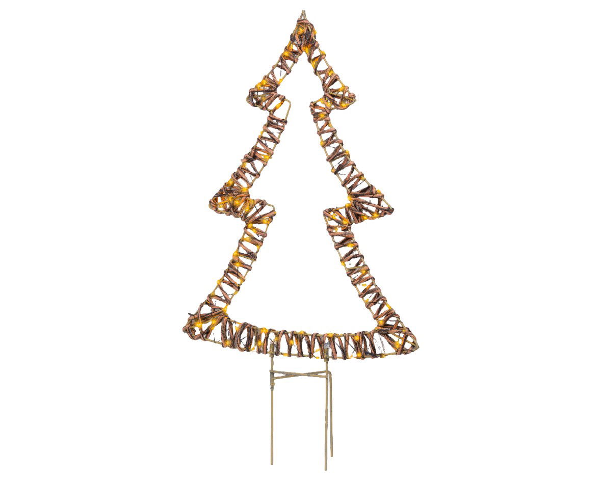 Lumineo Classic warm 100 Micro-LED verlichte boom op tuinsteker wicker bruin H 62 cm  - 