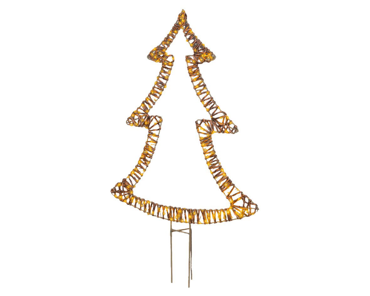 Lumineo Classic warm 200 Micro-LED verlichte boom op tuinsteker wicker bruin H 97 cm  - 