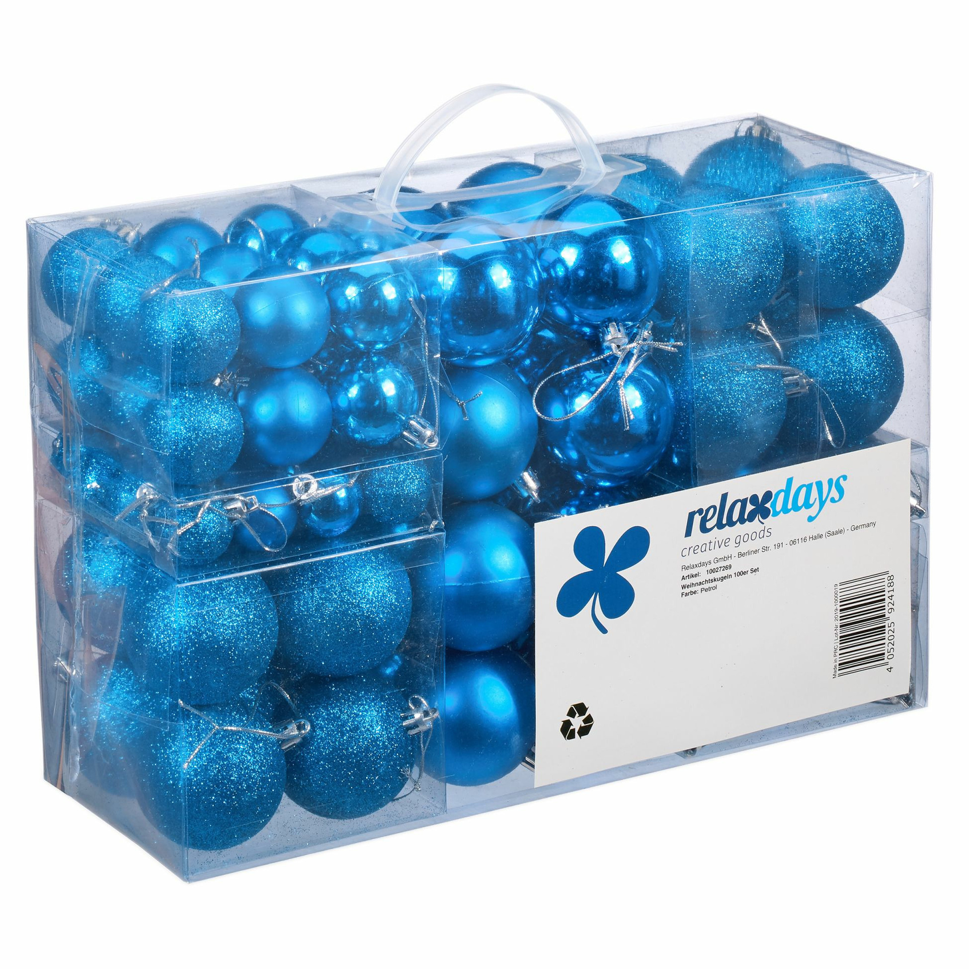 Relaxdays kerstballen - 100x st - blauw - 3, 4 en 6 cm - kunststof -