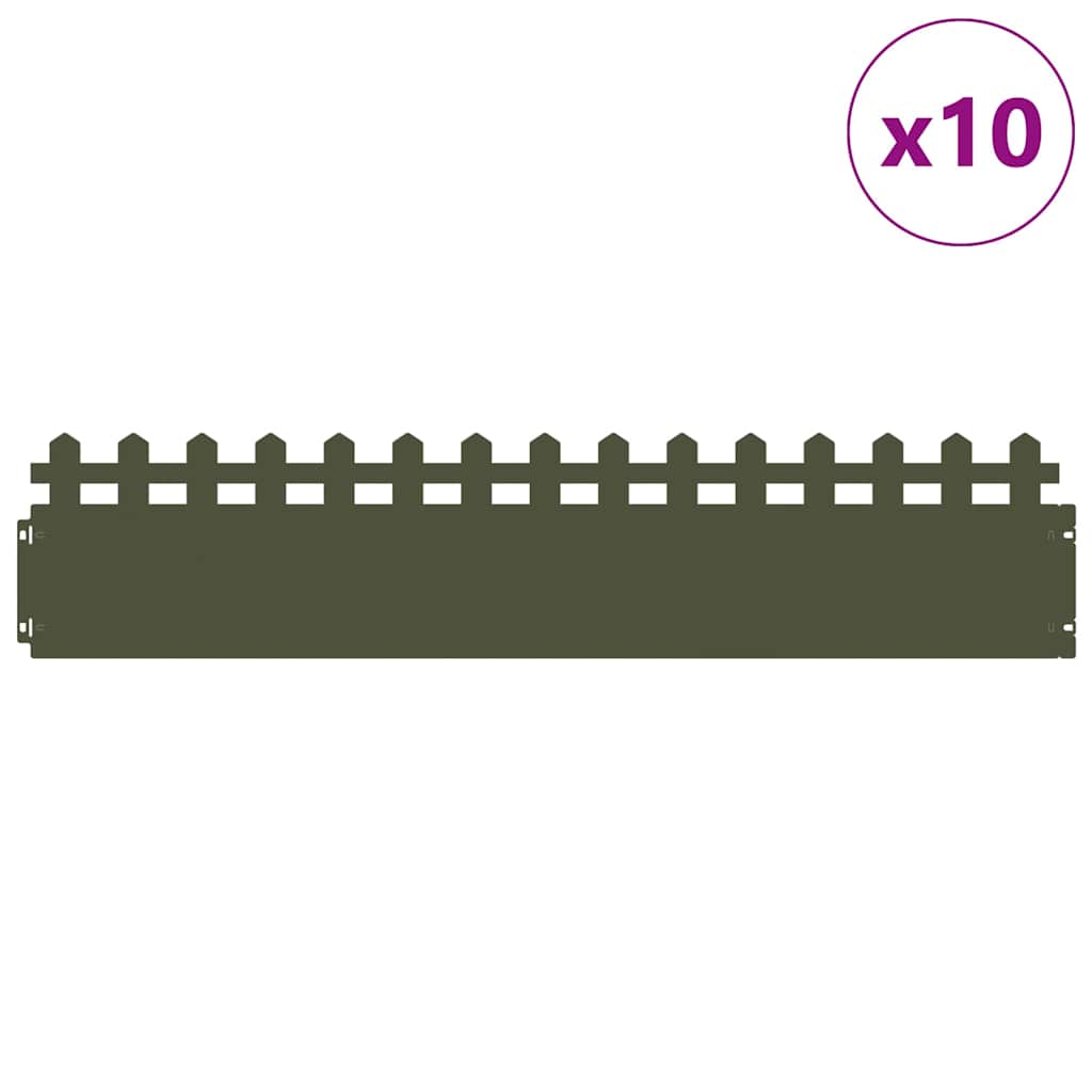 vidaXL Gazonranden 10 pcs Olijf Groen 103 x 0,05 x 22 cm Staal