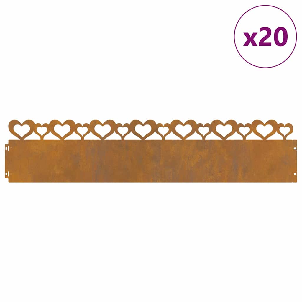 vidaXL Gazonranden 20 pcs Roestig 103 x 0,05 x 22 cm Cortenstaal